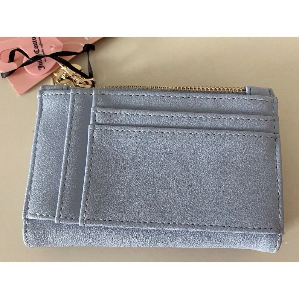 JUICY COUTURE GIRLIE ROYALTY Double Sided Trifold Wallet‎ Chocolate Blue NEW
